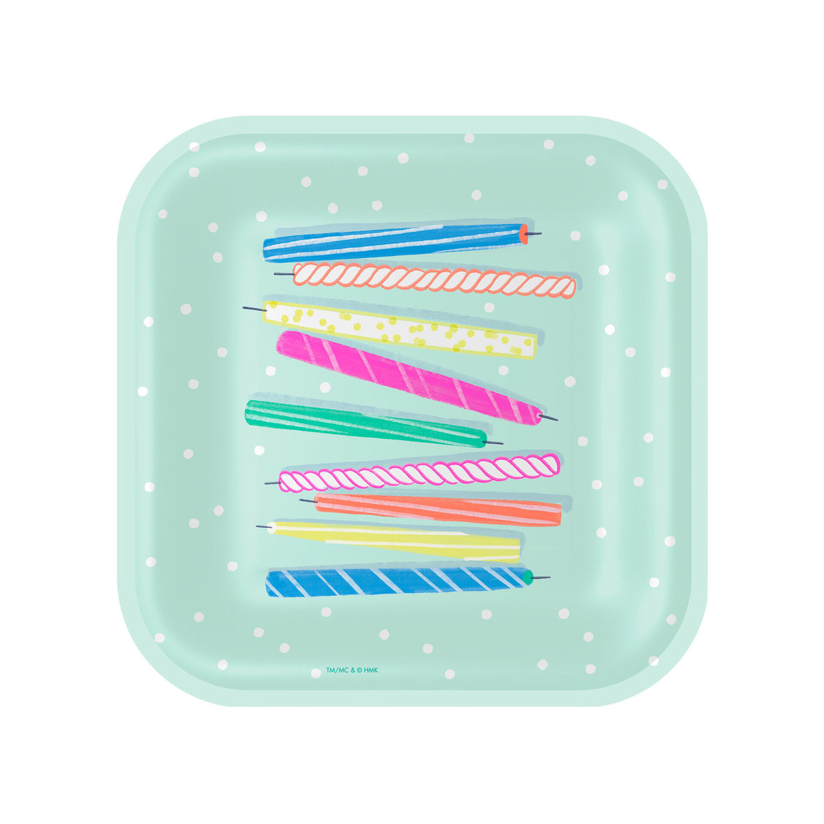 Festive Candles Square Dessert Plates, Set of 8【ペーパープレート小｜紙皿 1柄8枚入り／Ha