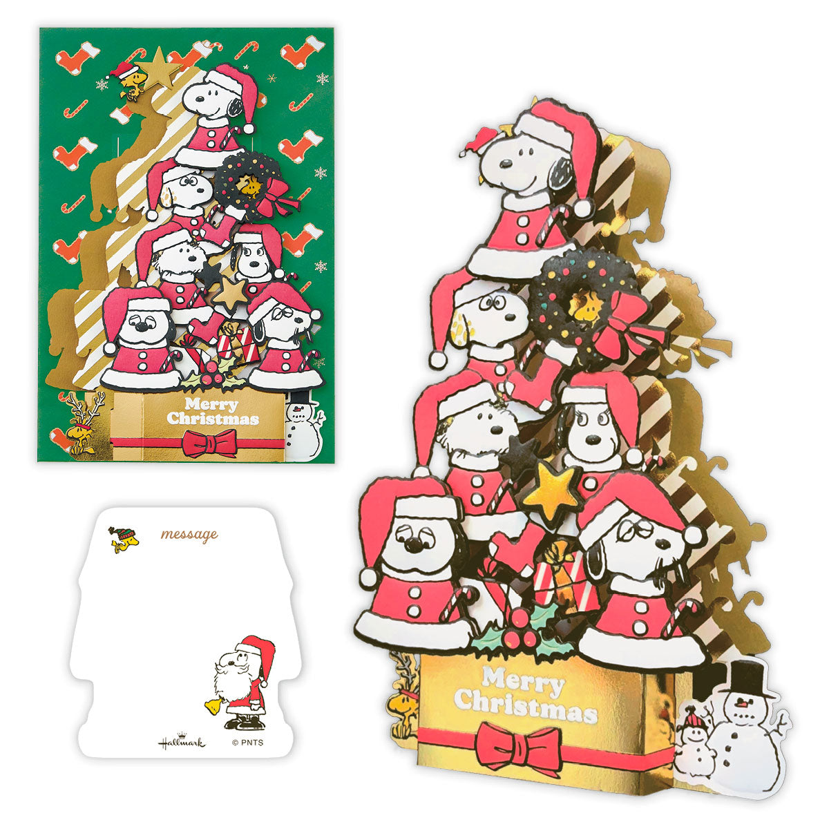 立てて飾れる スヌーピー きょうだい スライドツリー【立体クリスマスカード】