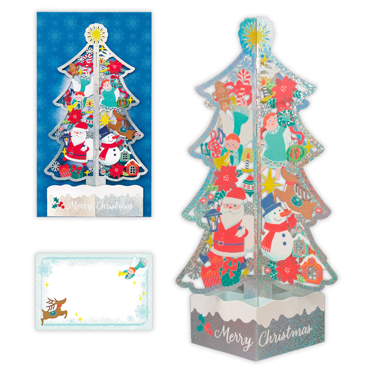 立てて飾れる ホログラム箔 シルバーツリー【立体クリスマスカード】