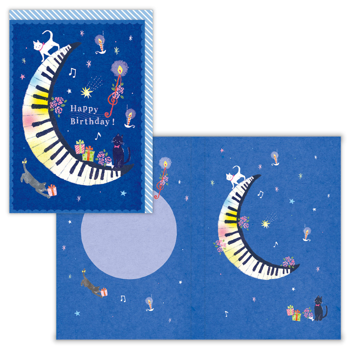 猫と月II【誕生お祝い/オルゴールカード】