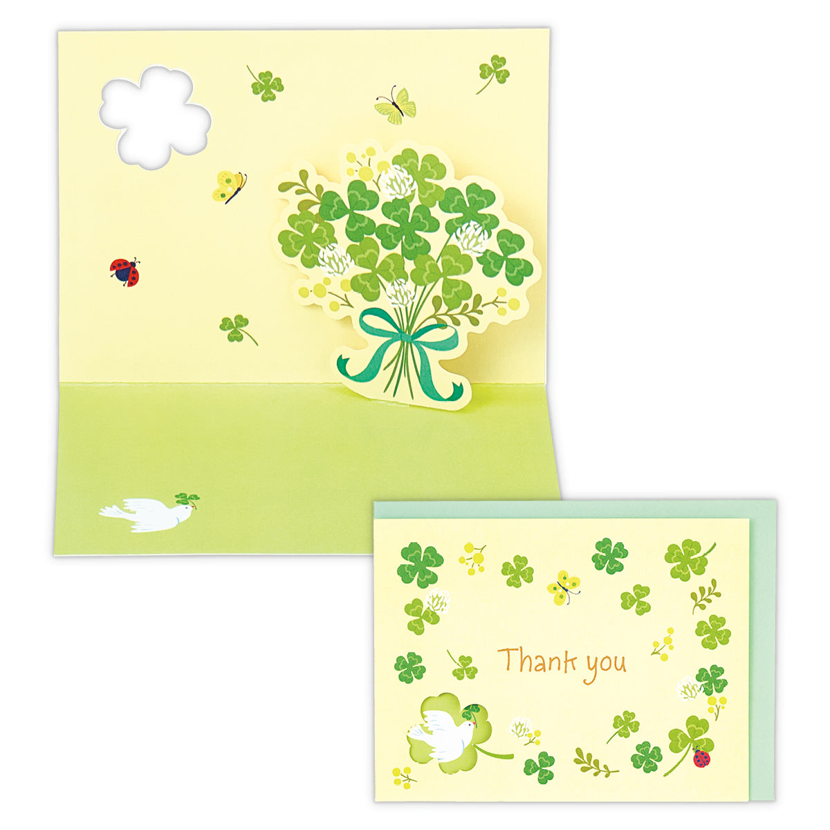 鳥とクローバー【ありがとう/立体カード/ハッピーホール】