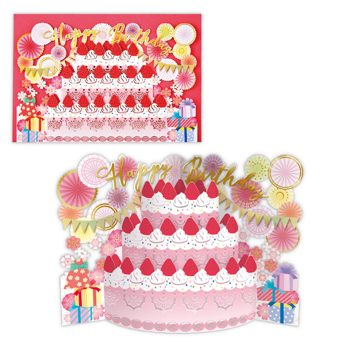 カーブストロベリーケーキ【誕生お祝い/立体カード】