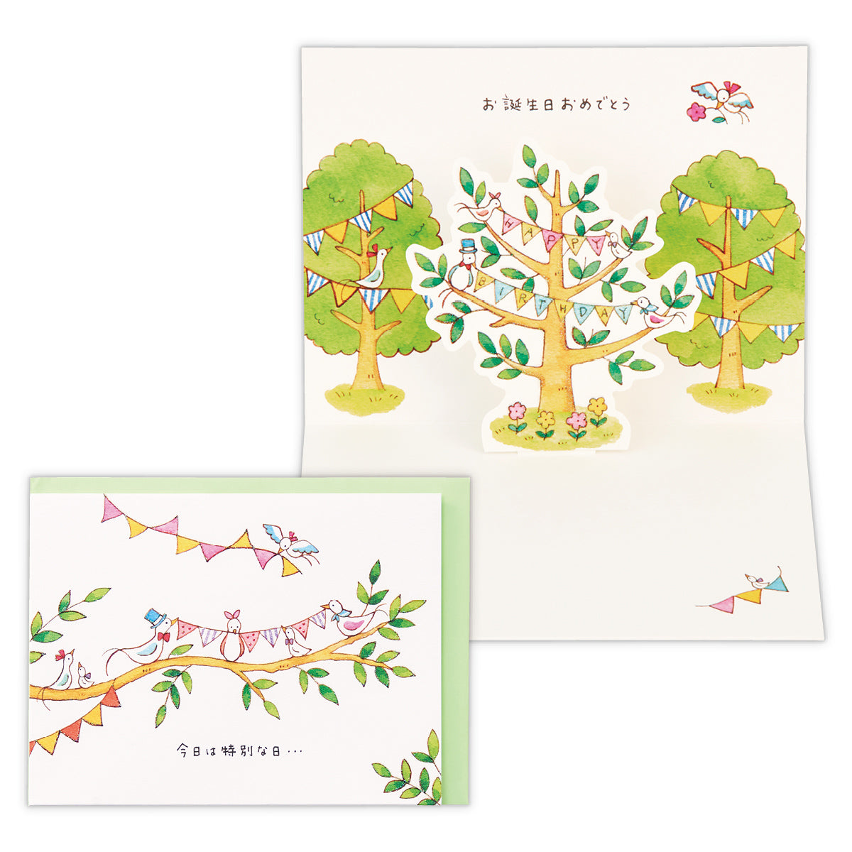 とりと木【誕生お祝い/立体カード/タイニー・アニマル・テイル】