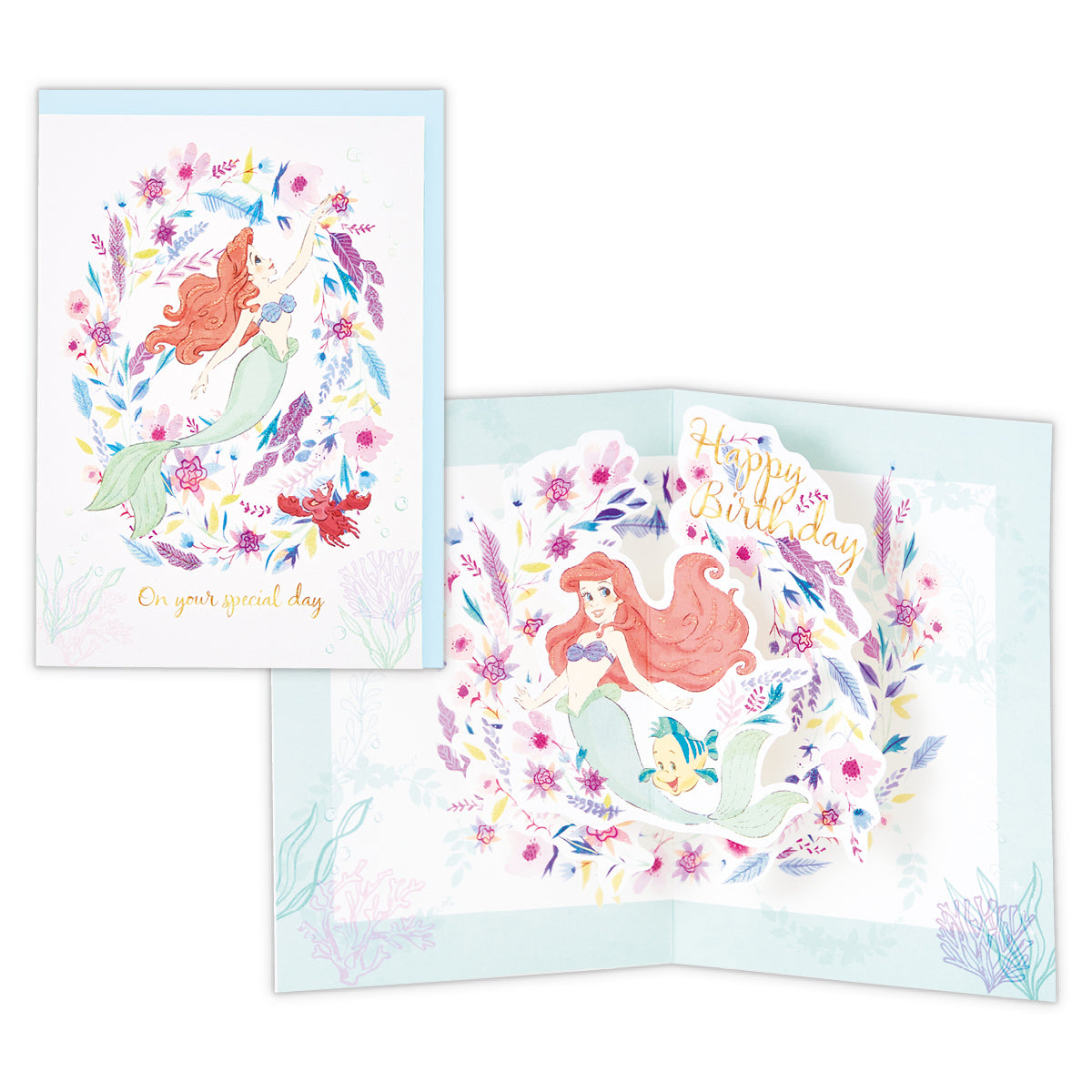 ディズニー リトルマーメイド アリエル ラメフラワーリース【誕生お祝い/立体カード】