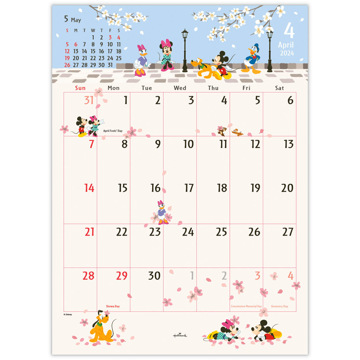 ディズニー ミッキーマウス【壁掛け｜二つ折りカレンダー大 2024