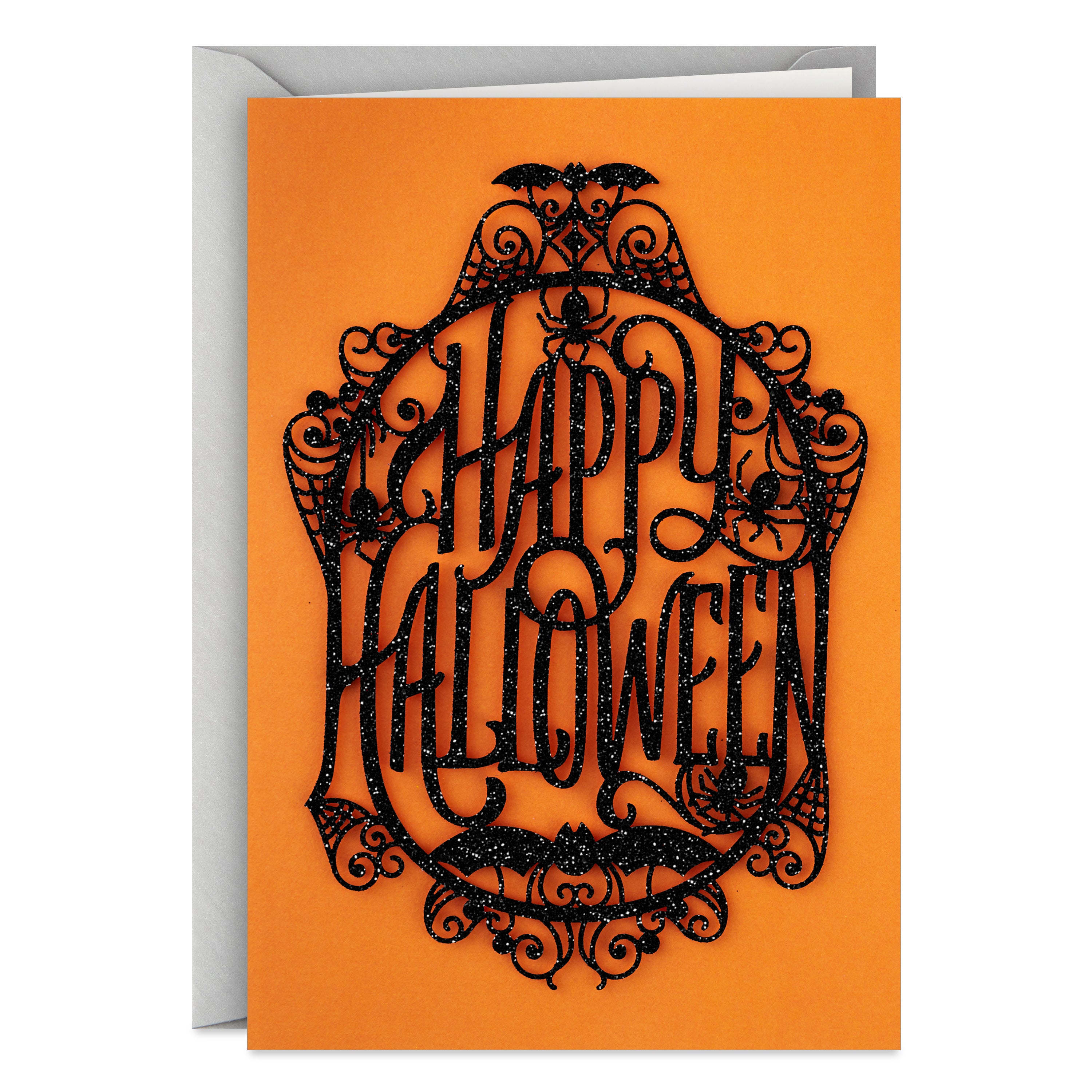 Happy Halloween Sparkly Spiders and Bats Halloween Card【輸入