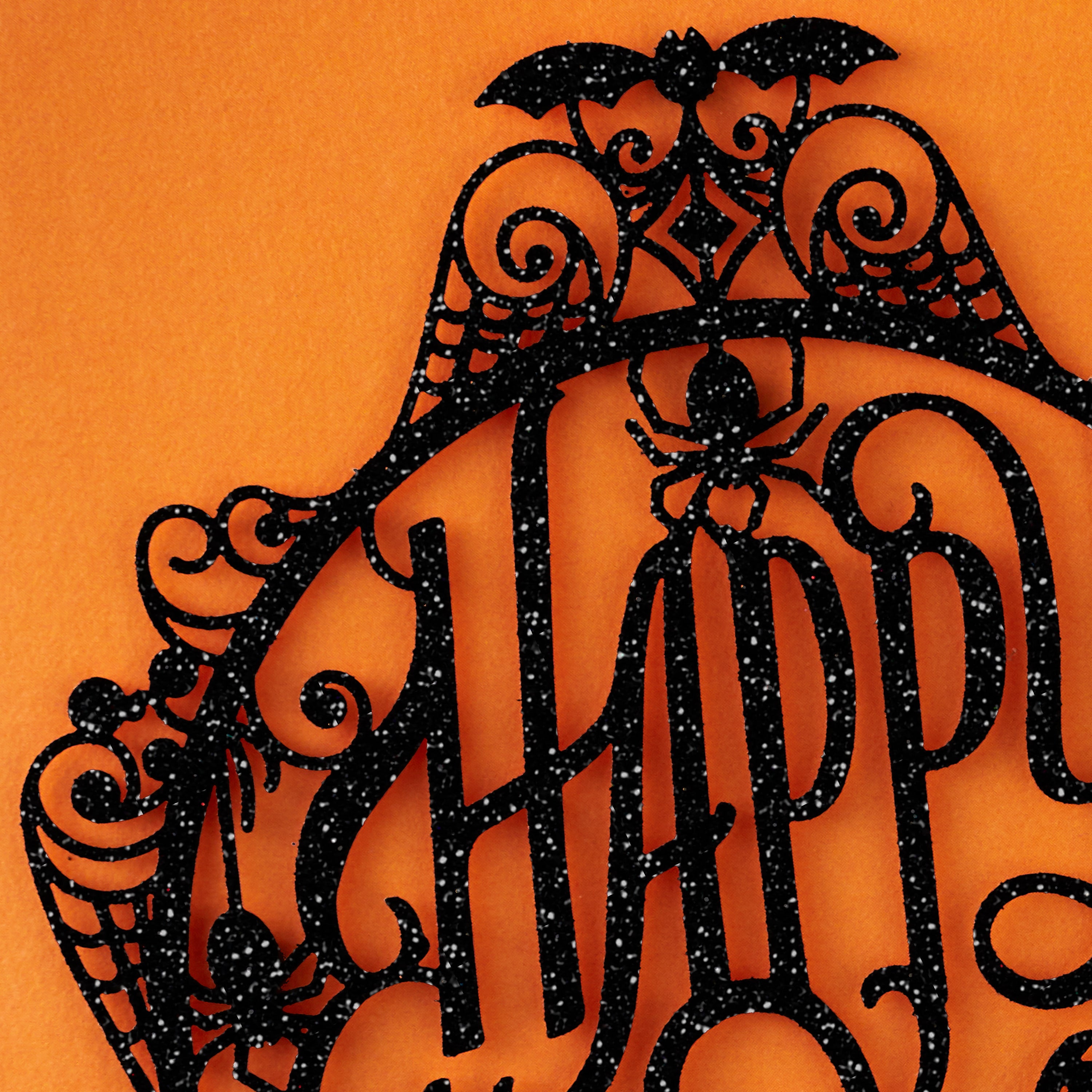 Happy Halloween Sparkly Spiders and Bats Halloween Card【輸入