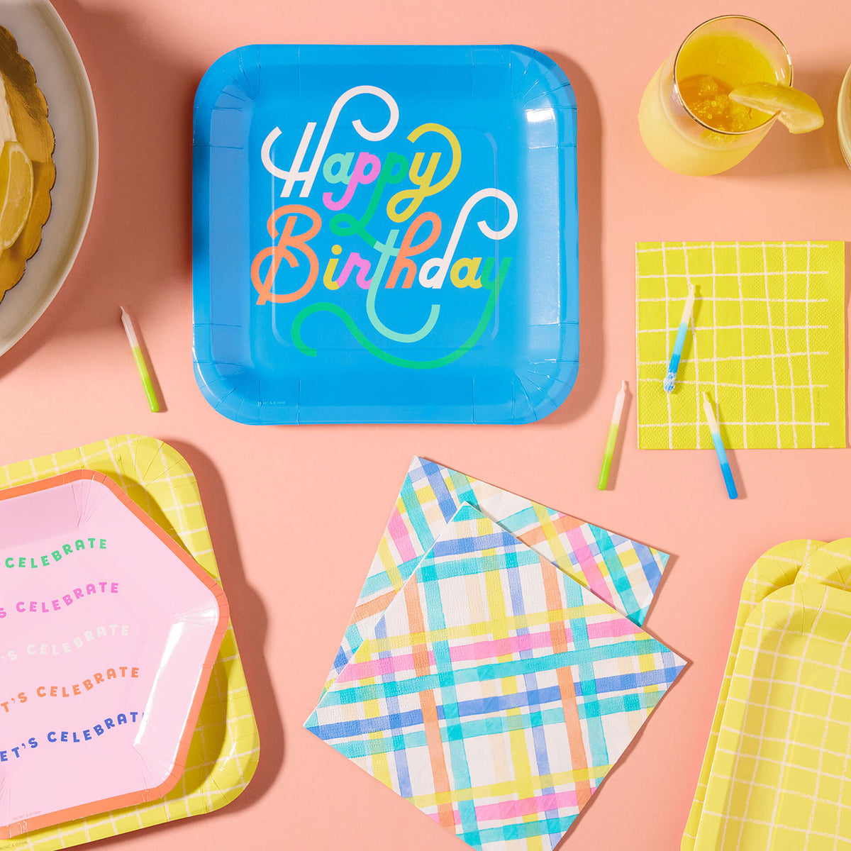アウトレット】Blue Happy Birthday Square Dinner Plates, Set of 8 