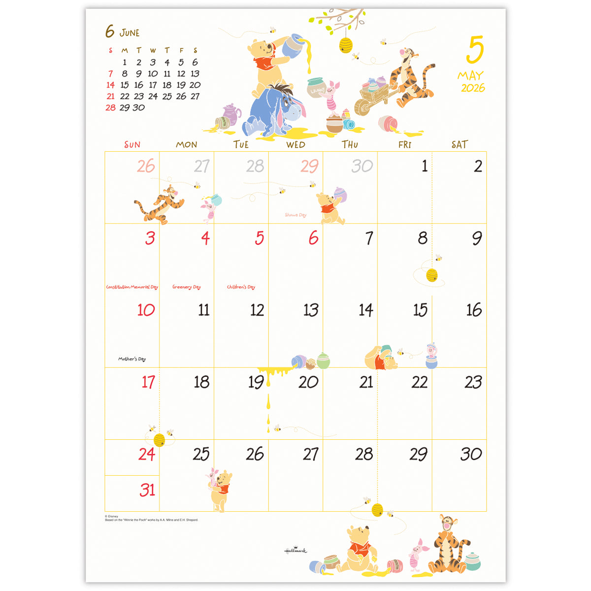 ディズニー くまのプーさん【壁掛け｜二つ折りカレンダー大 2026】日本