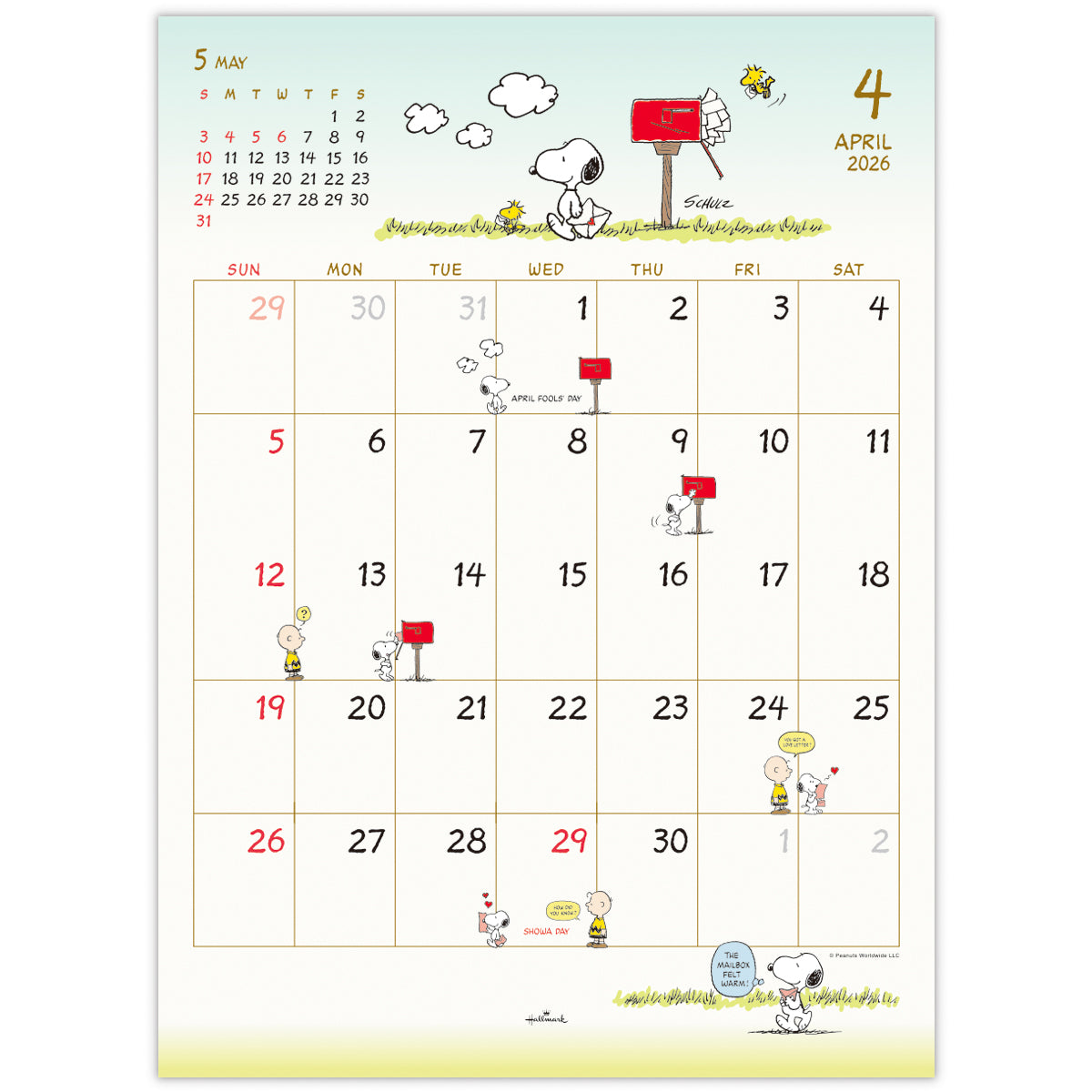 スヌーピー ピーナッツ【壁掛け｜二つ折りカレンダー大 2026】日本