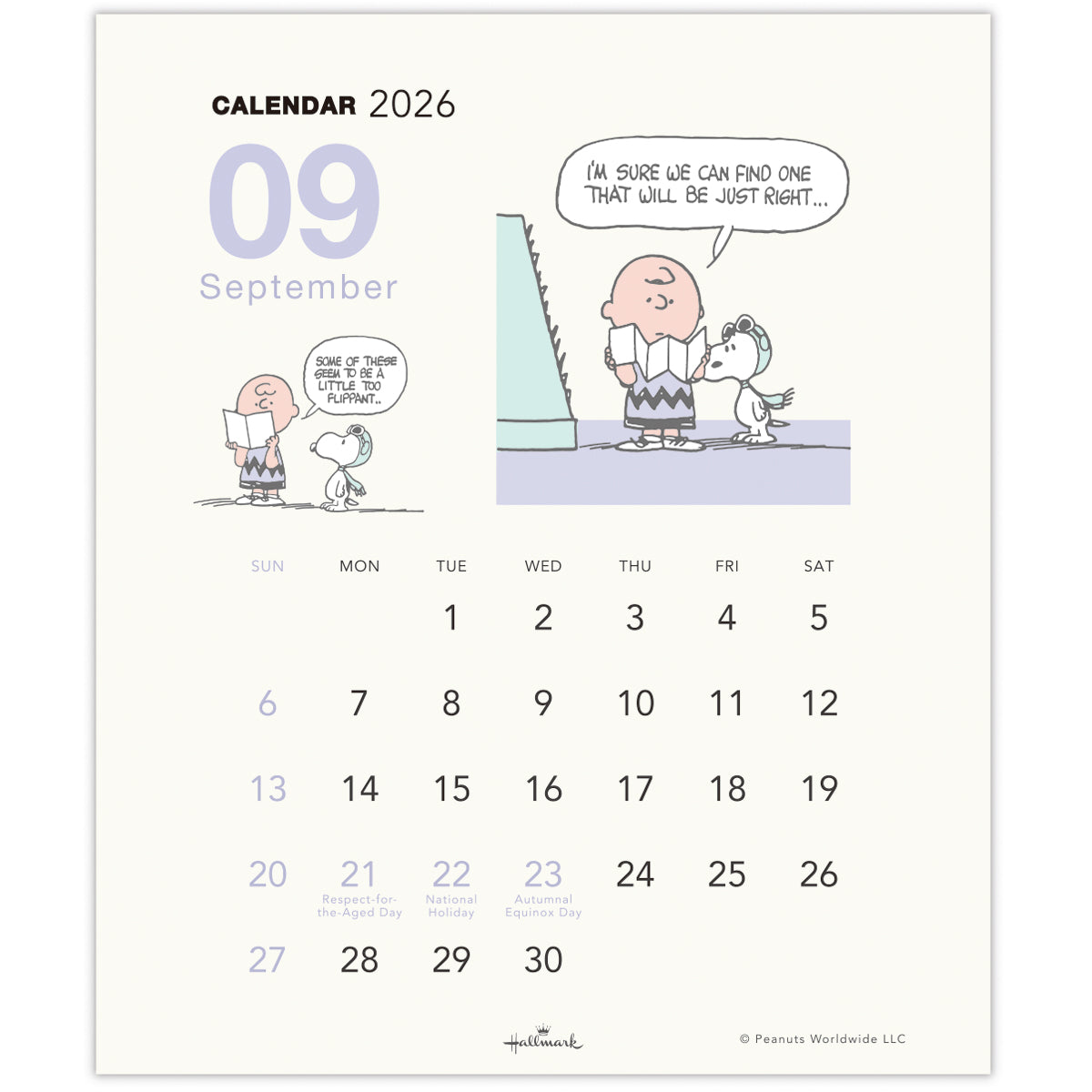 スヌーピー縦型【壁掛け｜二つ折りカレンダー小 2026】日本ホール