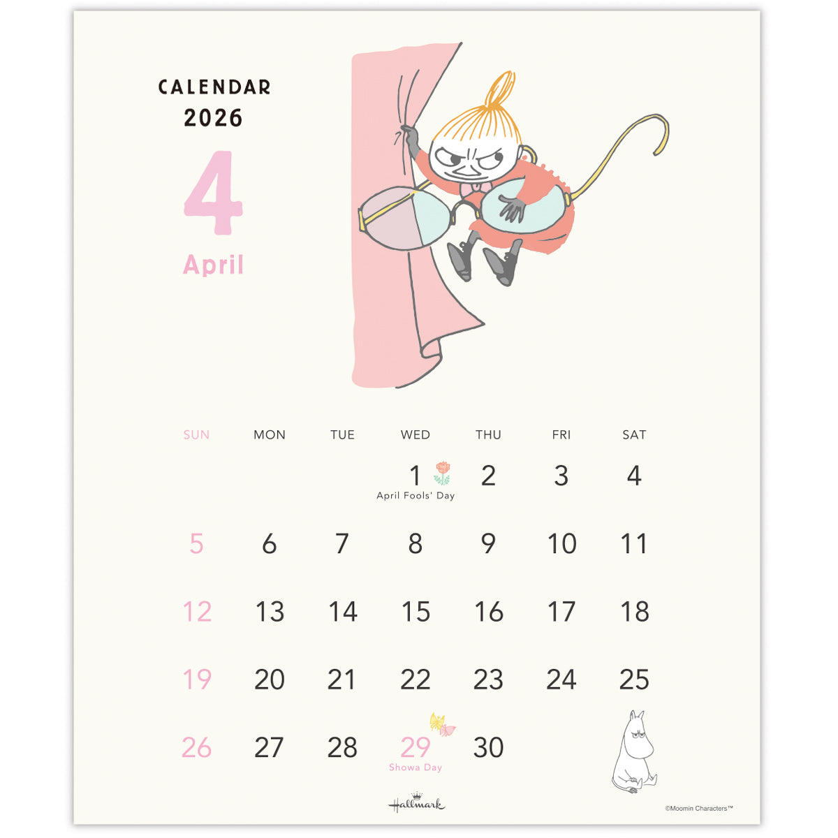 ムーミン リトルミイ縦型【壁掛け｜二つ折りカレンダー小 2026】日本