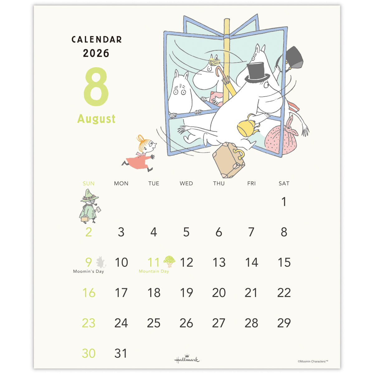 ムーミン リトルミイ縦型【壁掛け｜二つ折りカレンダー小 2026】日本