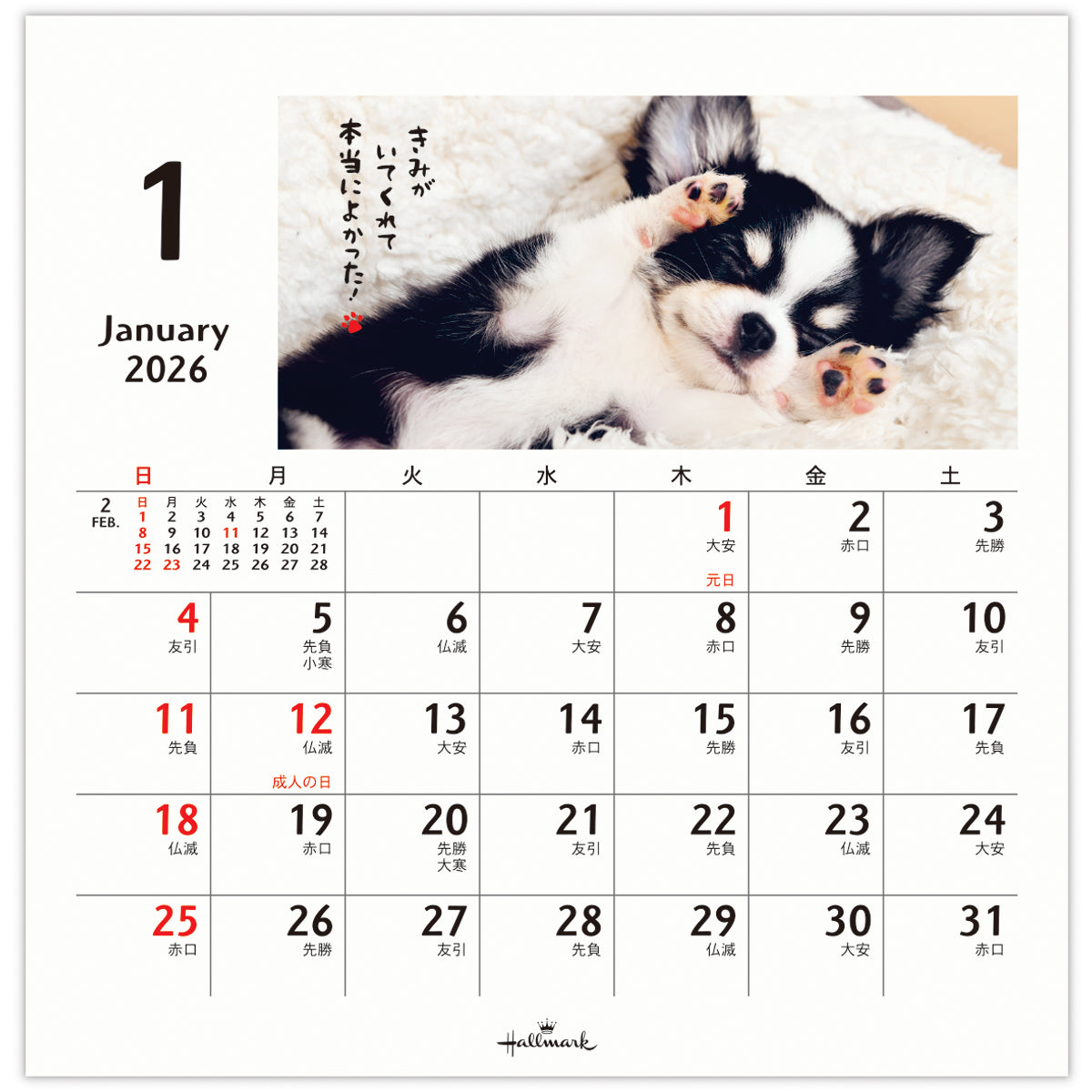 ほめわんこ【卓上カレンダー 2026】日本ホールマークの2026年