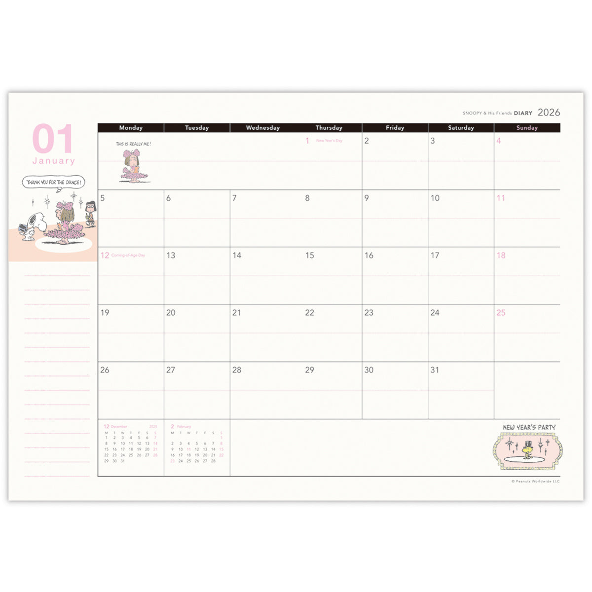 スヌーピー コーラルピンクスマイル【手帳｜A5マンスリーダイアリー
