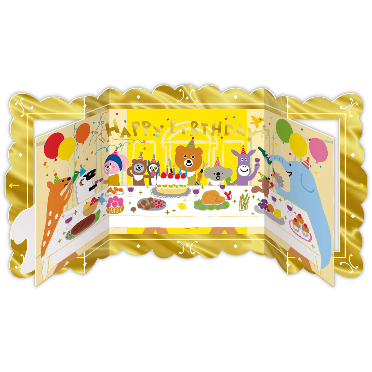 くるっと名画 動物たちの誕生日パーティー【誕生お祝い／立体カード