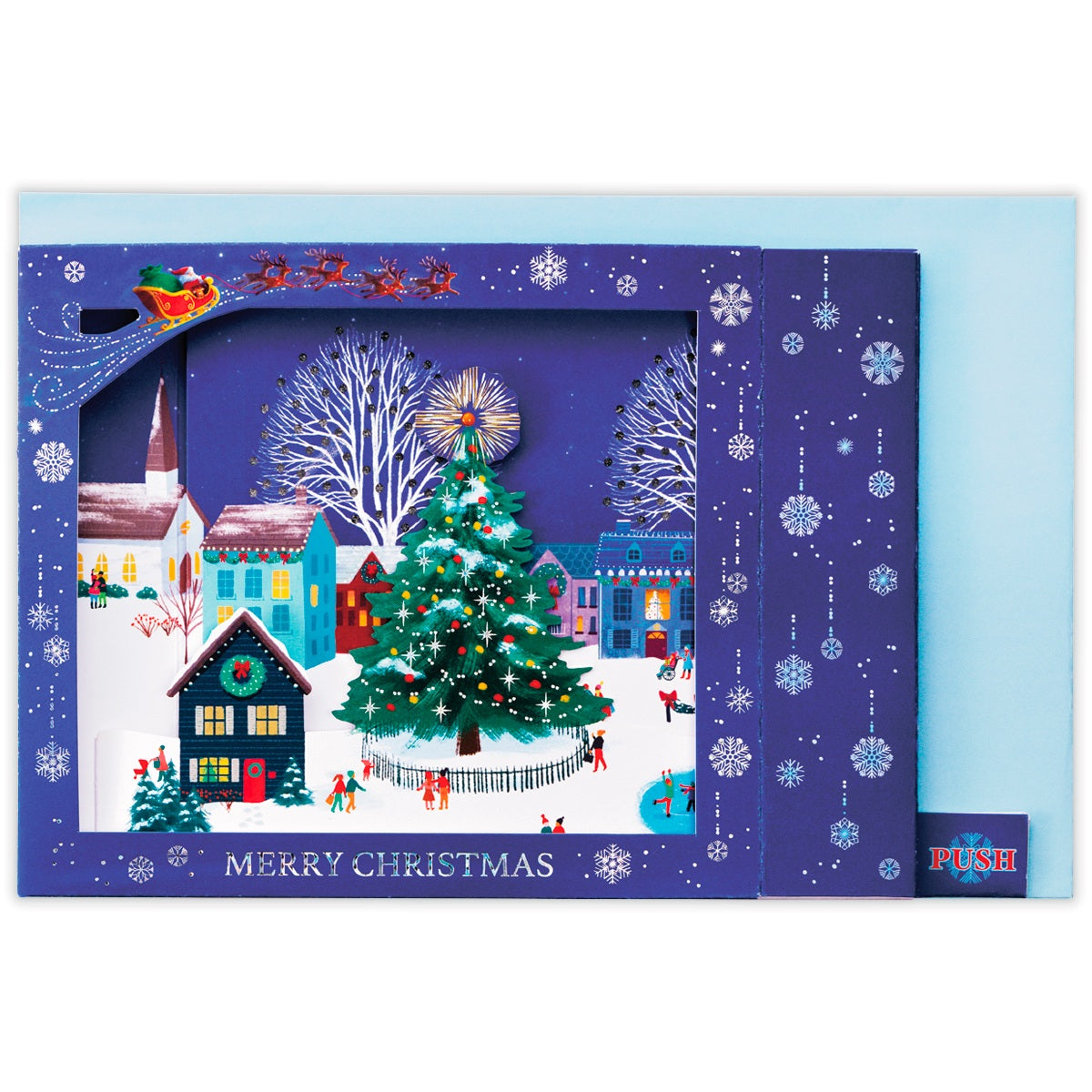 クリスマスカードの額　大型 レーザーカットクリスマスビレッジ【立体クリスマスオルゴール