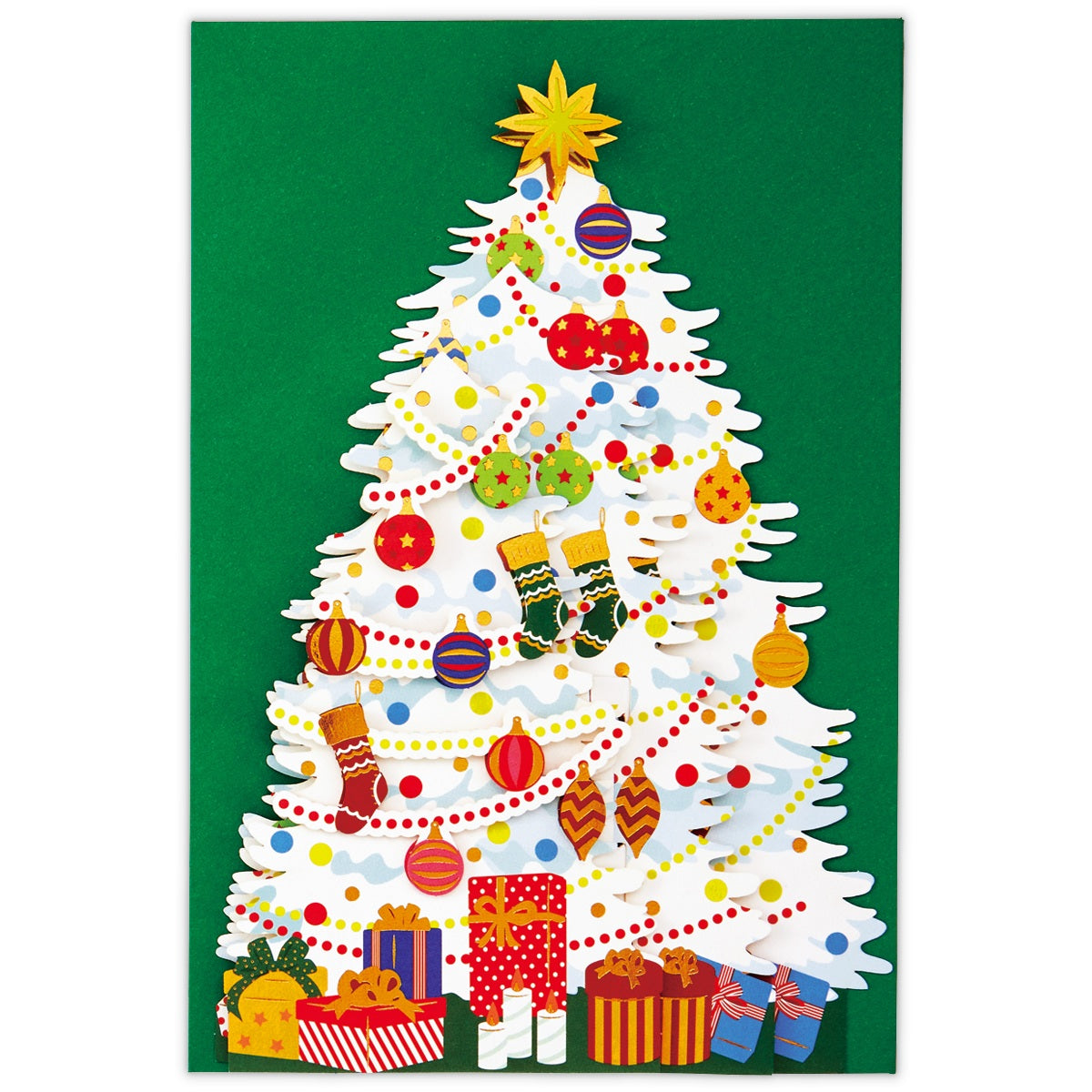 立てて飾れる スライドホワイトツリー【立体クリスマスカード】日本
