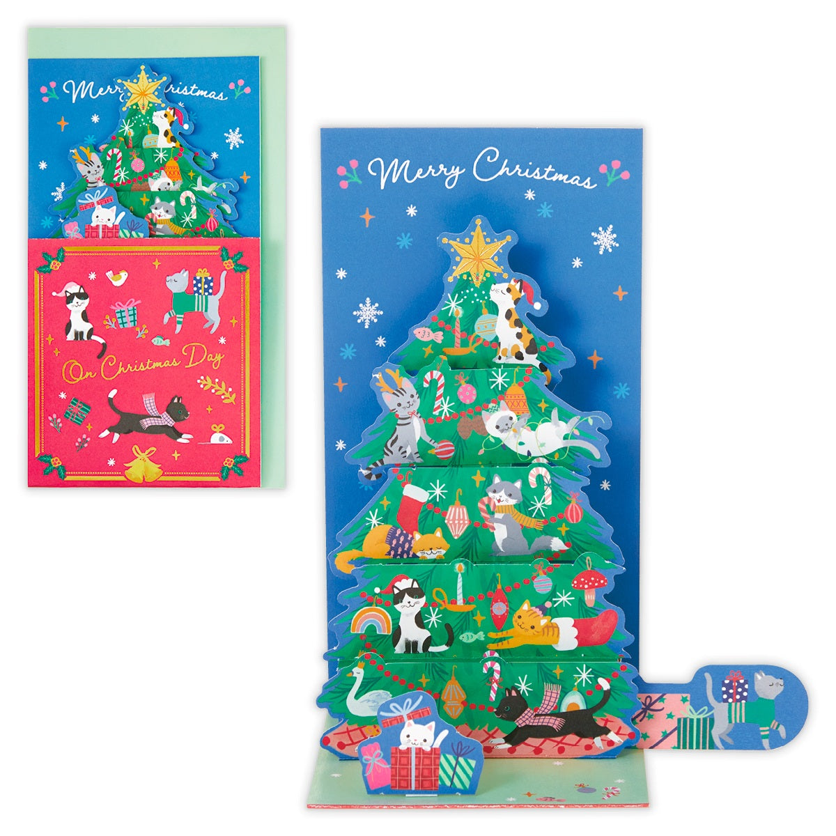 立てて飾れる キャットクリスマスツリー【立体クリスマスカード】日本
