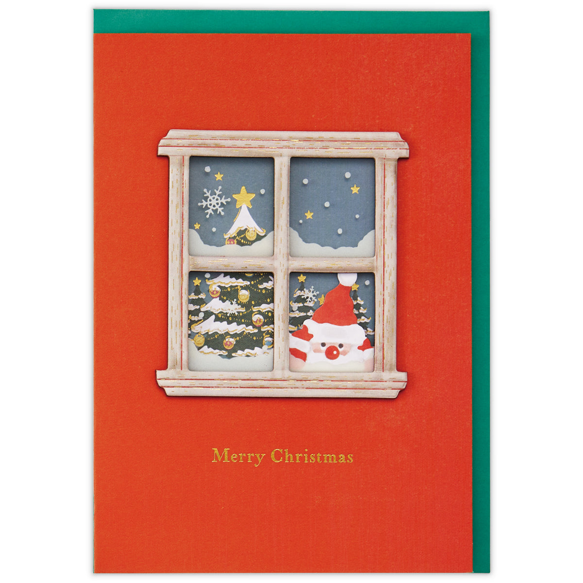窓辺のサンタ【二つ折りクリスマスカード】日本ホールマークの
