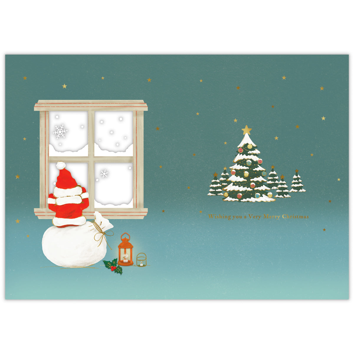 窓辺のサンタ【二つ折りクリスマスカード】日本ホールマークの