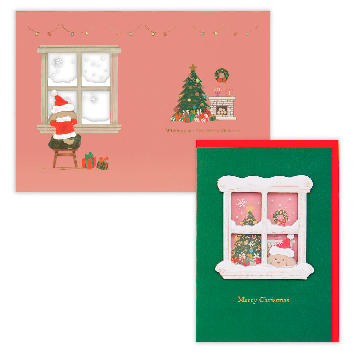 窓辺の犬【二つ折りクリスマスカード】日本ホールマークのクリスマス