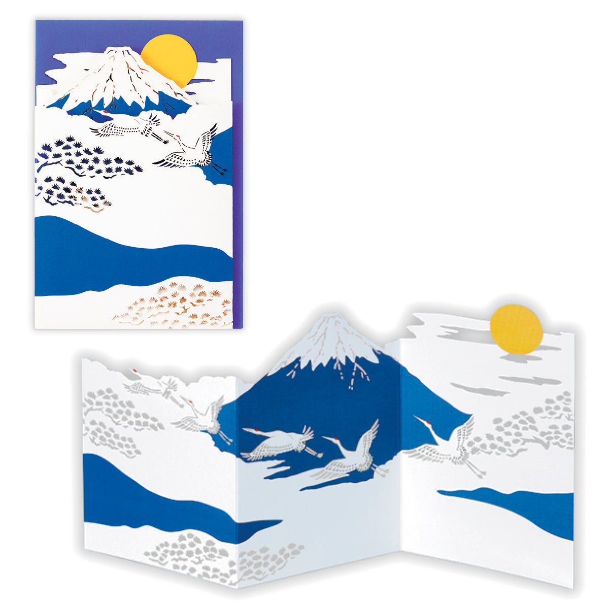 立てて飾れる LG富士松鶴Ⅲ【二つ折りクリスマスカード／レーザー