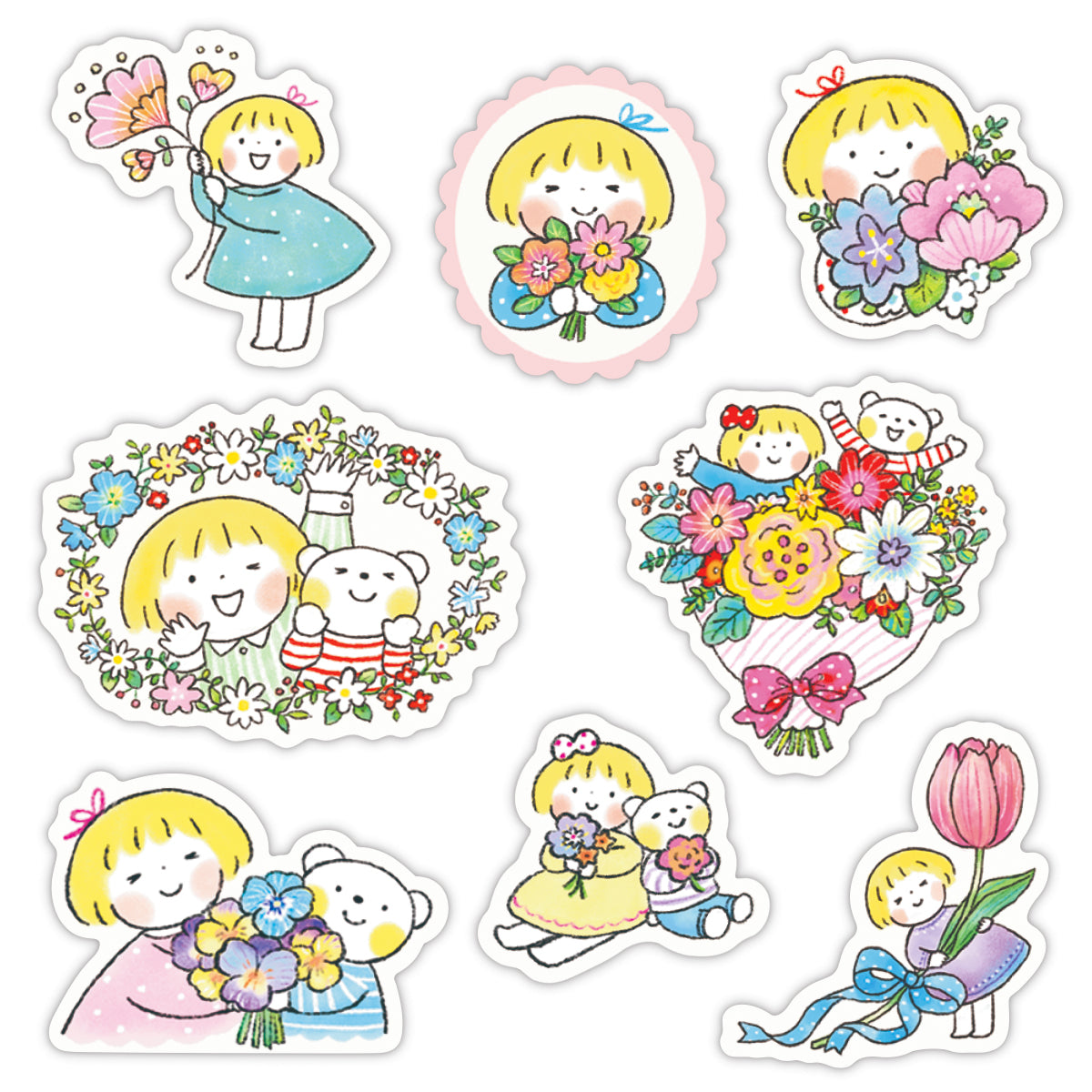はるちゃんとふうくん お花【フレークシール／仲良しともだち】日本