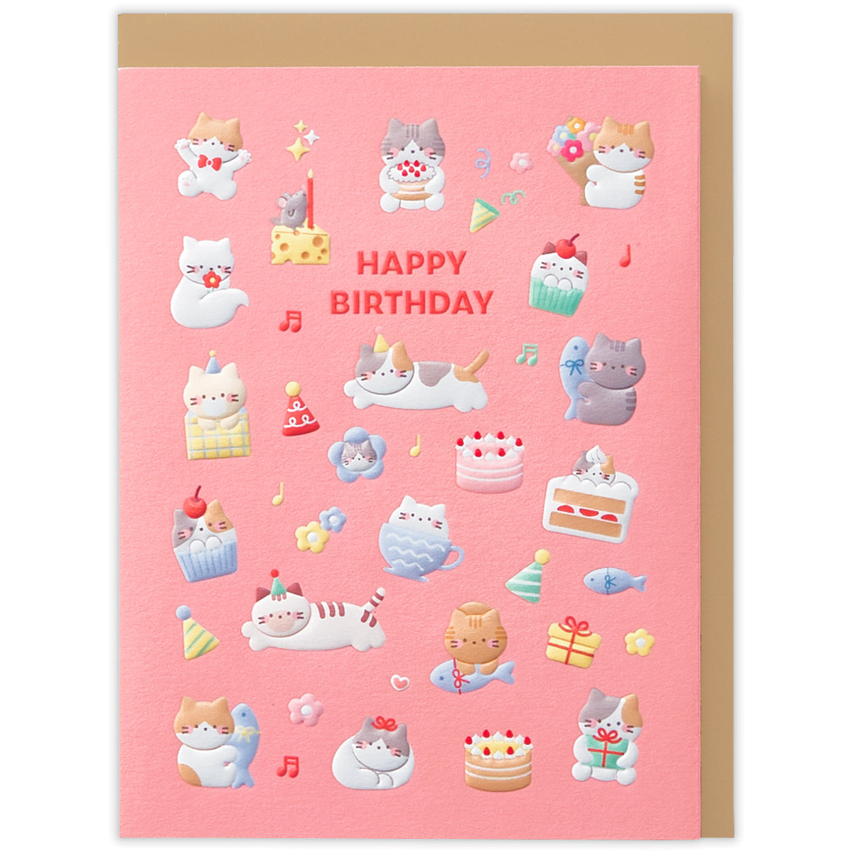 ぷっくりどうぶつ バネ ぷっくりねこ【誕生お祝い／二つ折りカード
