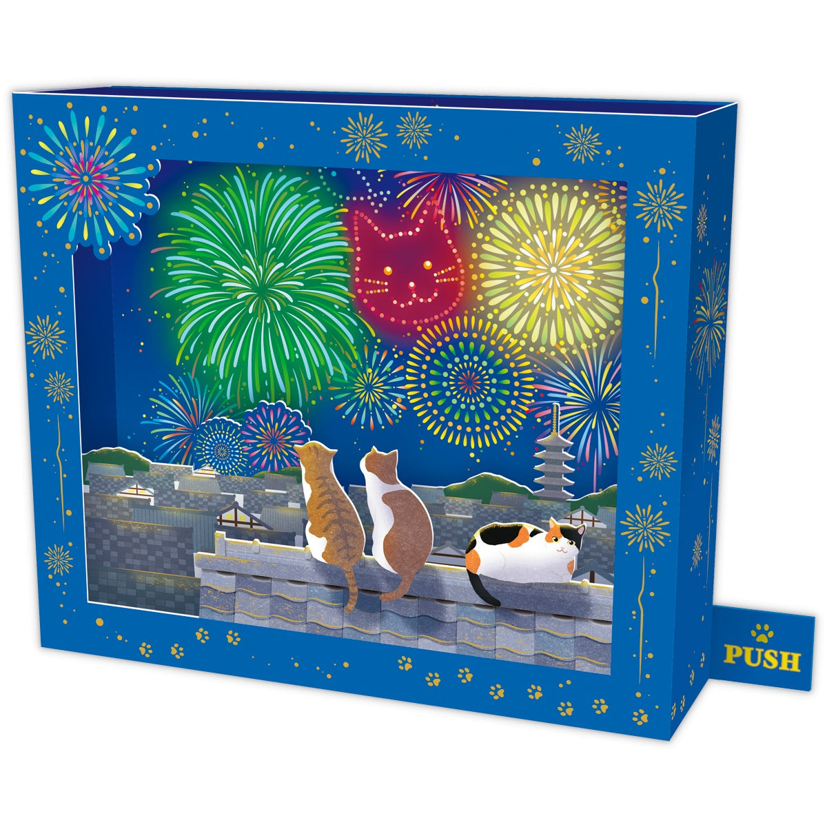 TMF カードオルゴール LED 猫と花火【夏柄サマーオルゴールカード】｜日本ホールマークの