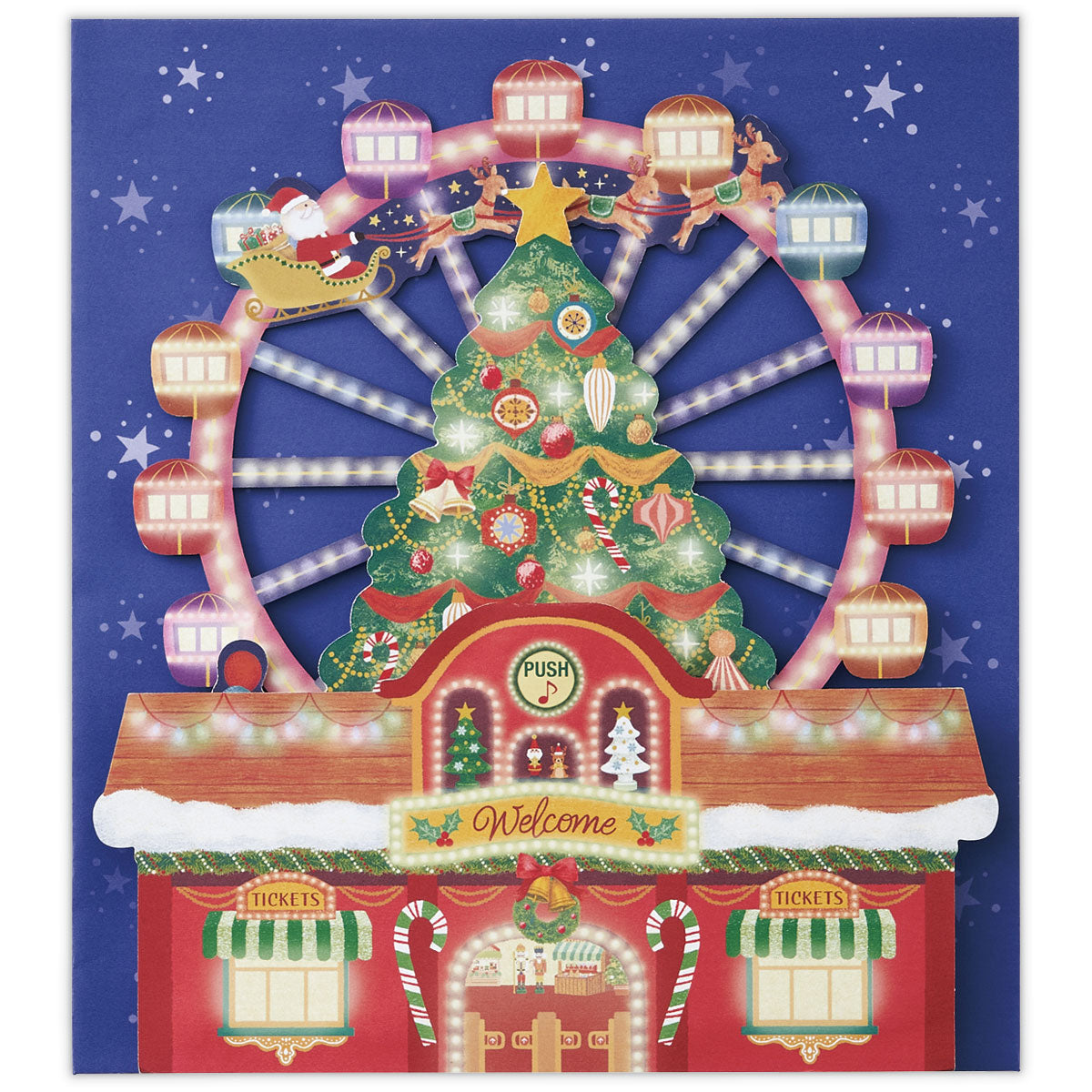 立てて飾れる 観覧車とツリー【立体クリスマスオルゴールカード】日本