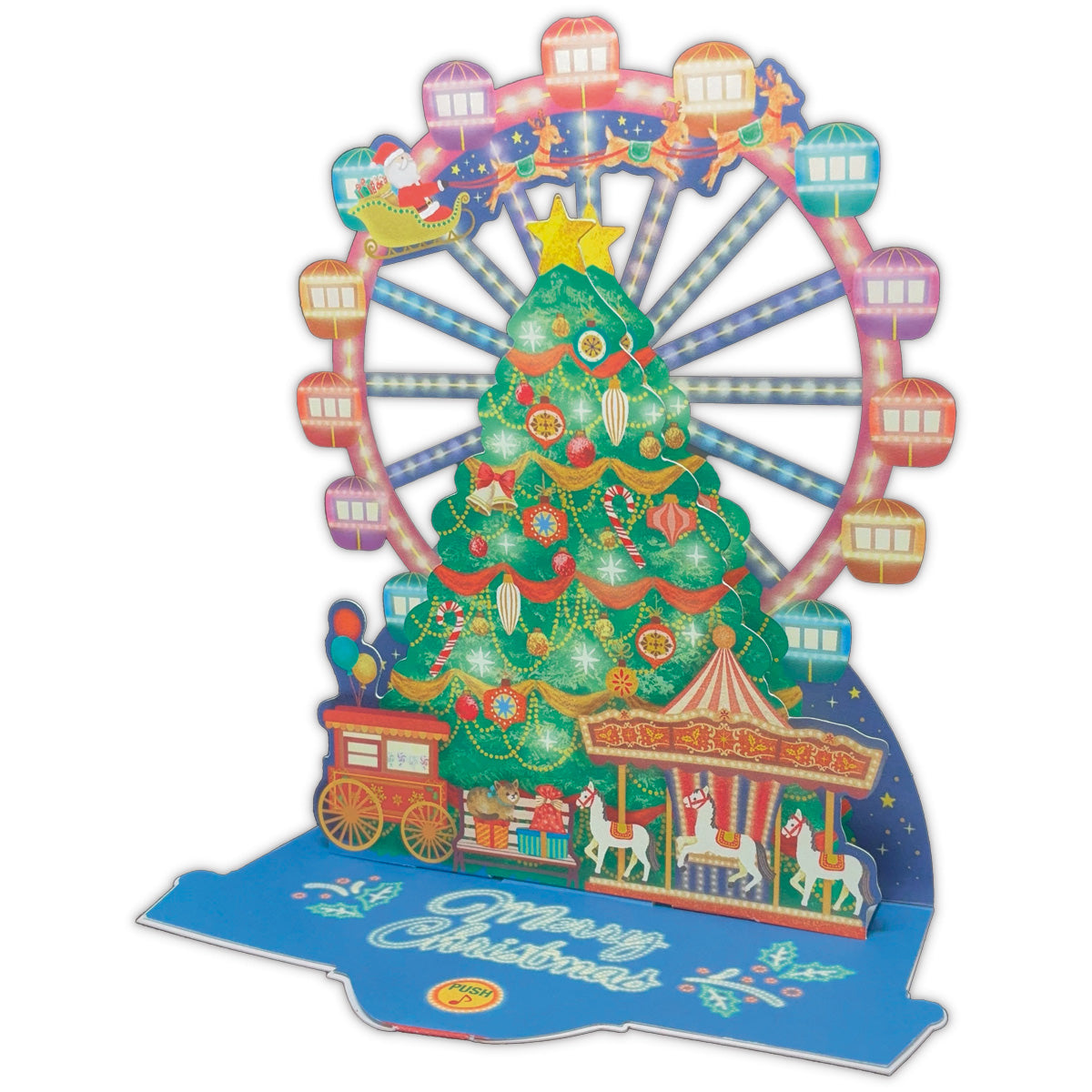 立てて飾れる 観覧車とツリー【立体クリスマスオルゴールカード】日本