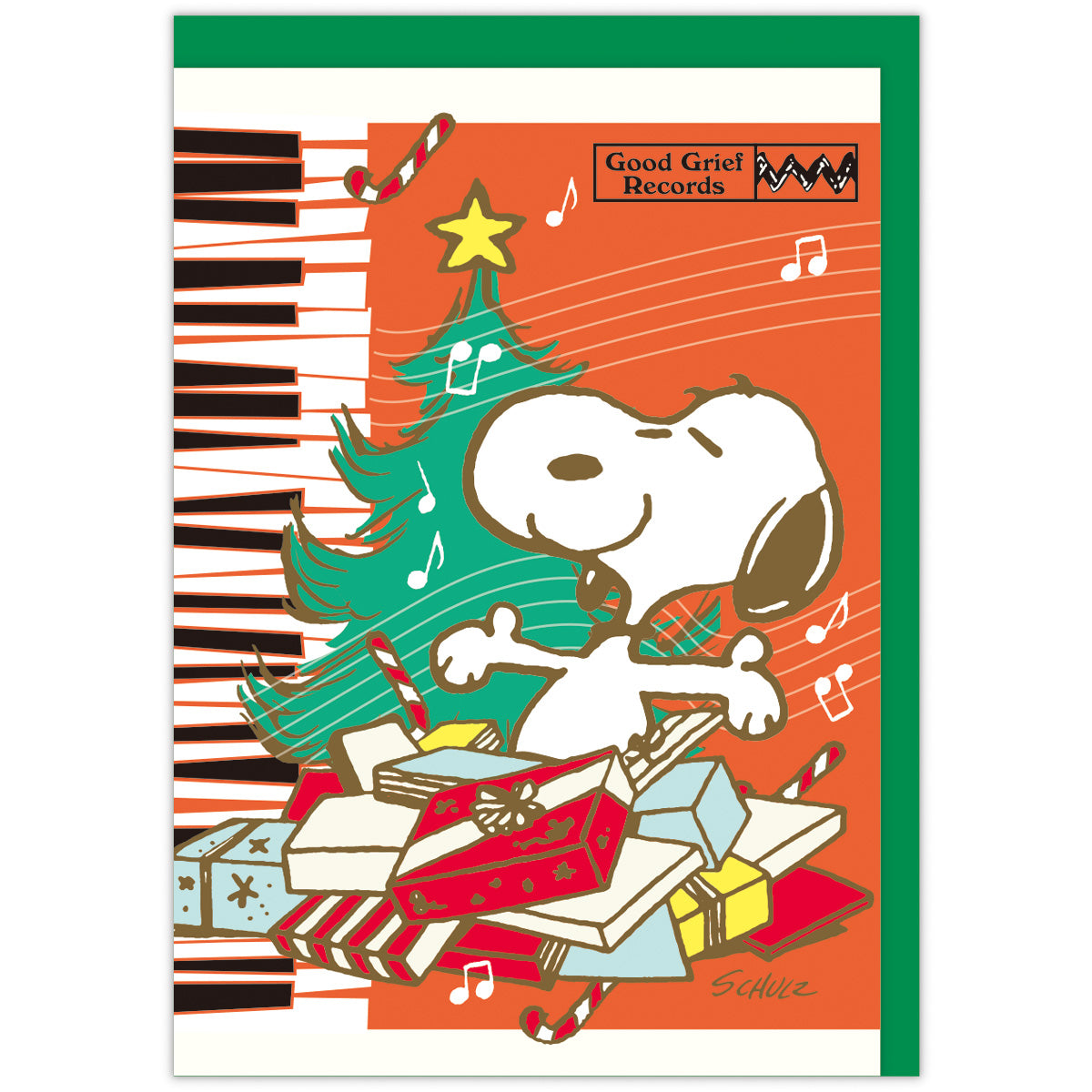 スヌーピー レッドピアノ【二つ折りクリスマスオルゴールカード】日本