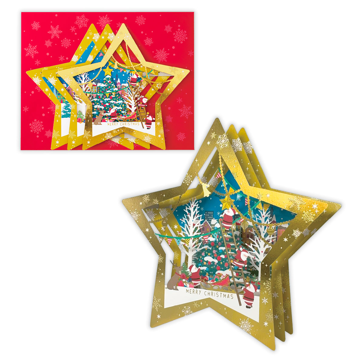 立てて飾れる レーザーカット スタータウン【立体クリスマスカード】