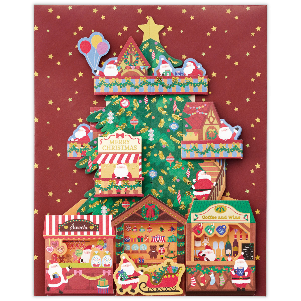 立てて飾れる サンタツリーショップ【立体クリスマスカード】日本