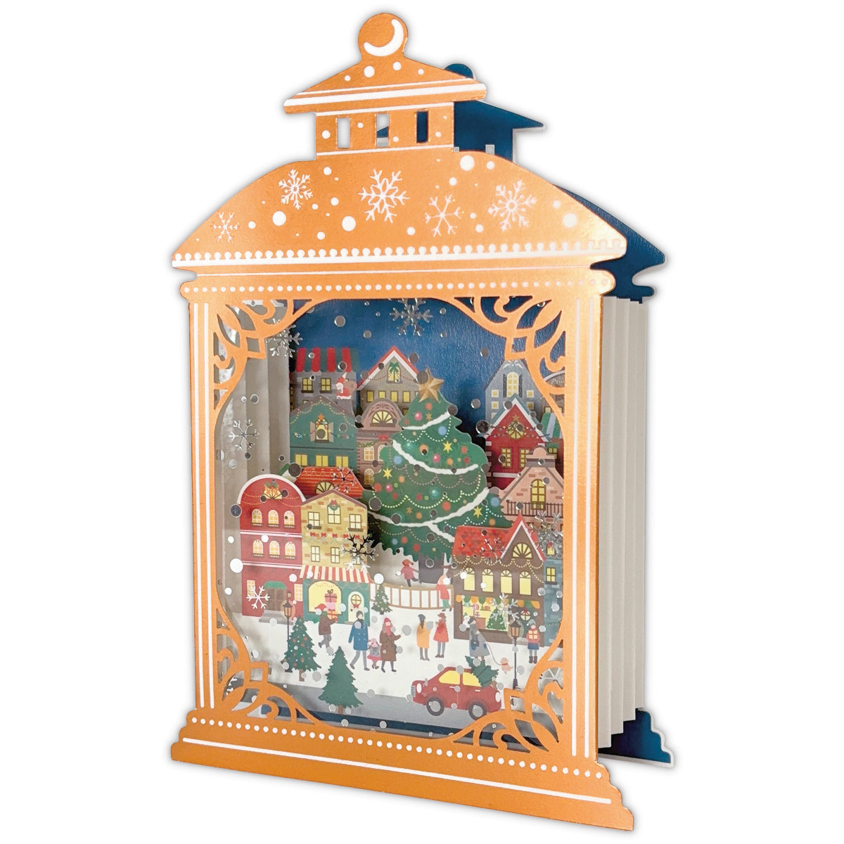 ビンテージ/ クリスマス村の装飾品/アダプター付き 立てて飾れる ランタン・カッパーカラー【立体クリスマスカード】日本