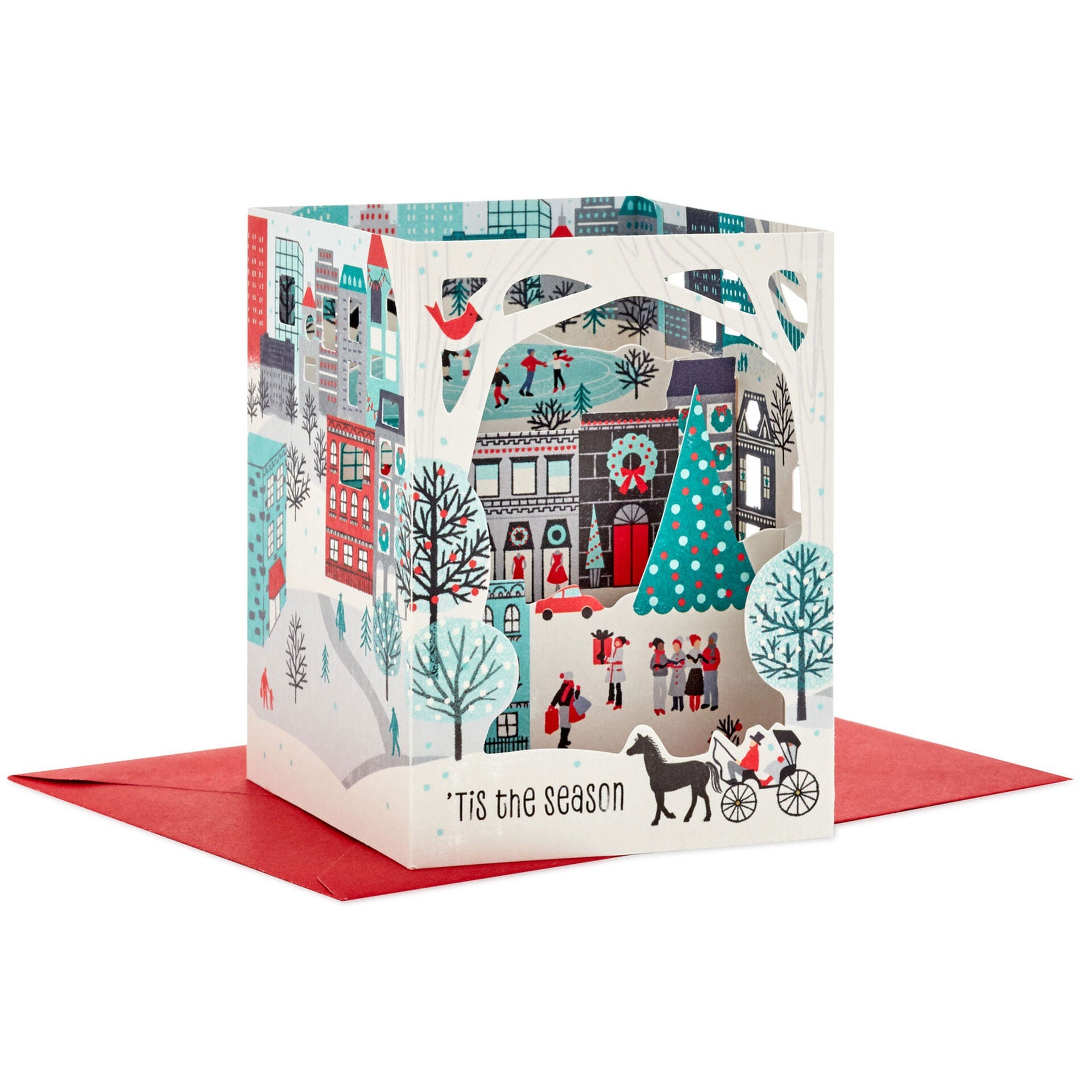 Holiday City Scene 3D Pop-Up Boxed Christmas Cards 8【輸入クリスマス立体カードセット／Paper Wonder】