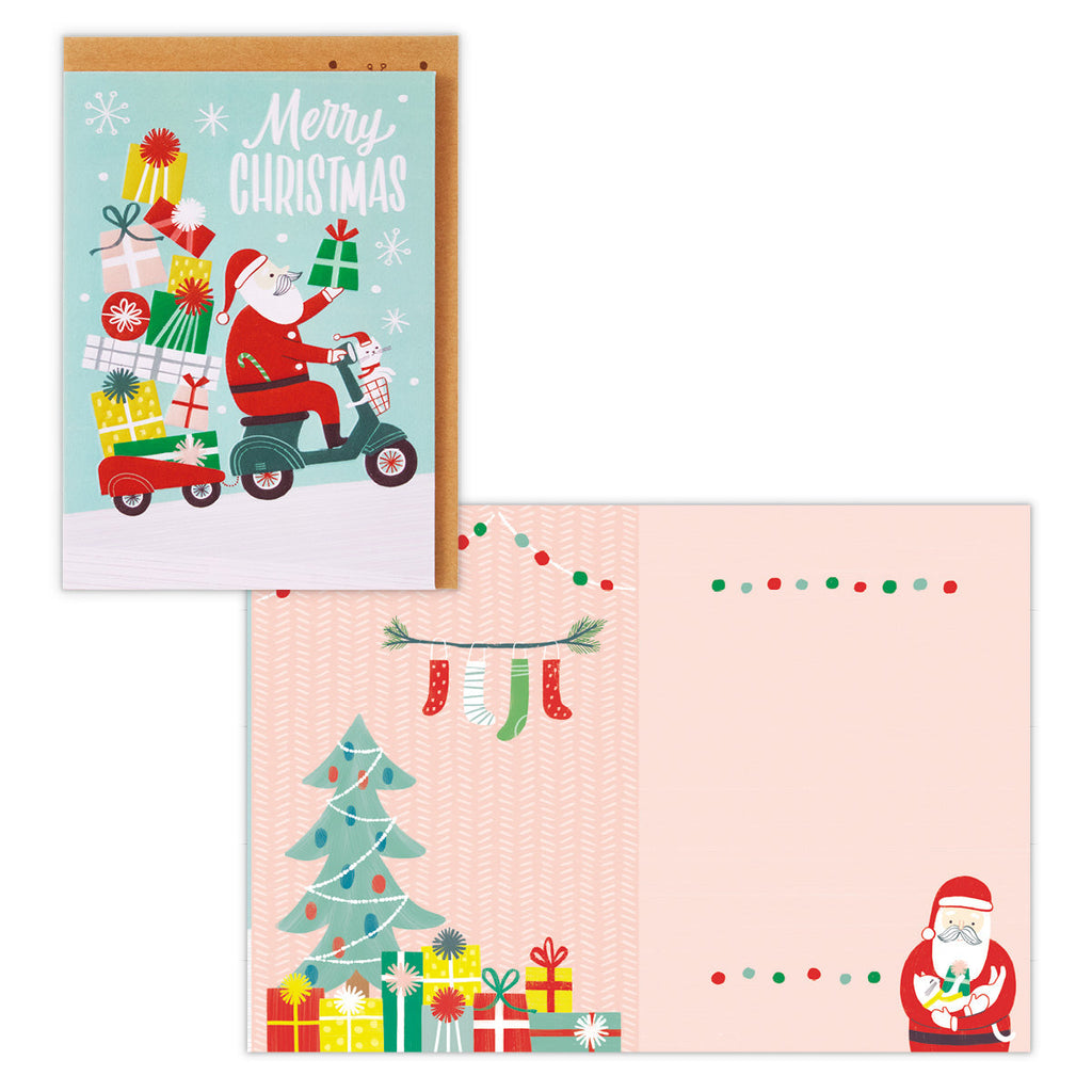 サンタとねこ【二つ折りクリスマスカード／ホールマークエコフレンドリー】