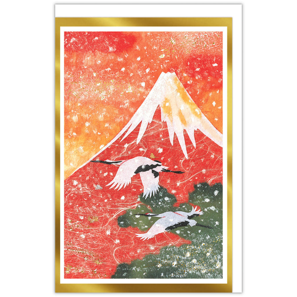 和風 箔富士と鶴【二つ折りクリスマスカード】