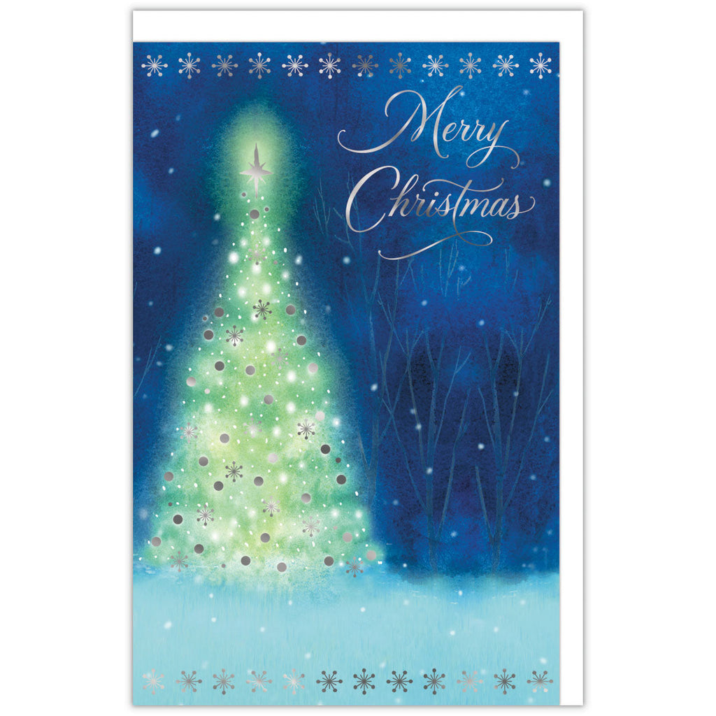 箔加工 夜のツリー【二つ折りクリスマスカード／USA Design】