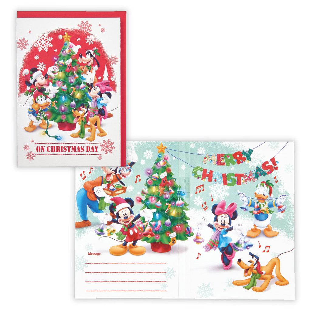 ディズニー ミッキー＆フレンズ 赤ベルツリーⅣ【二つ折りクリスマスオルゴールカード】
