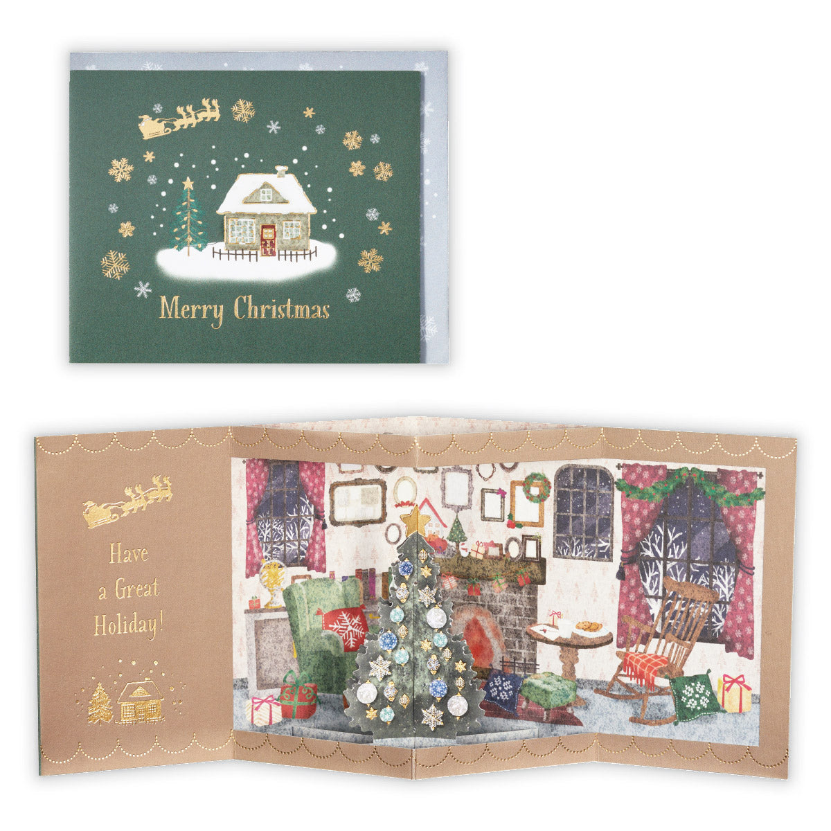 グリーン クリスマスハウスⅡ【立体クリスマスカード】