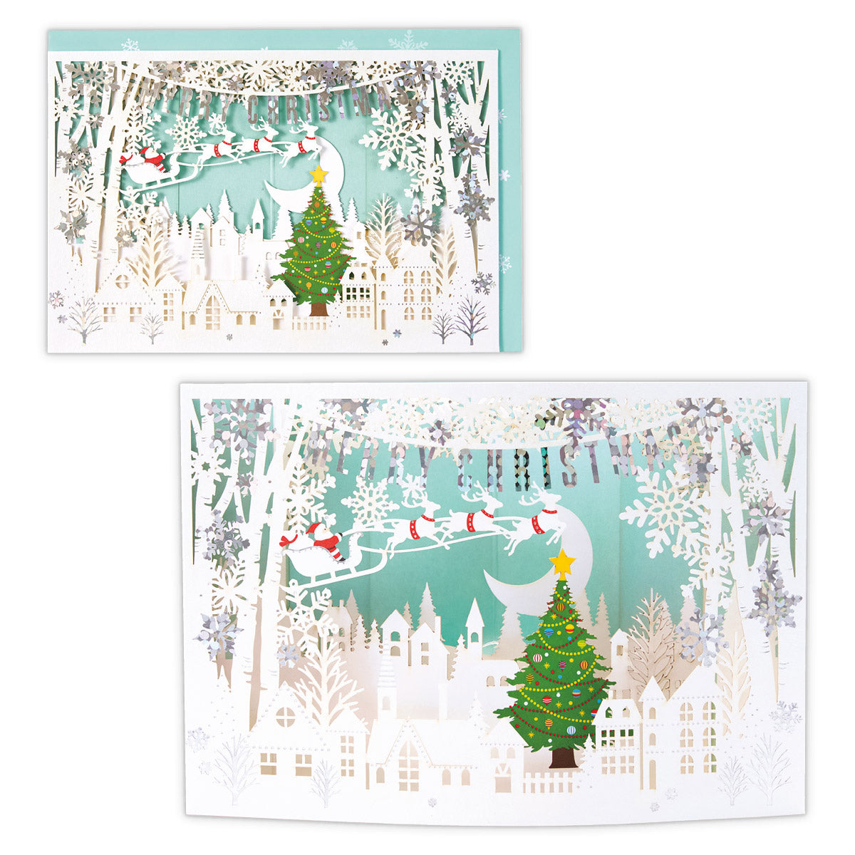 カーブレーザーカット ホワイトタウンⅡ【立体クリスマスカード】